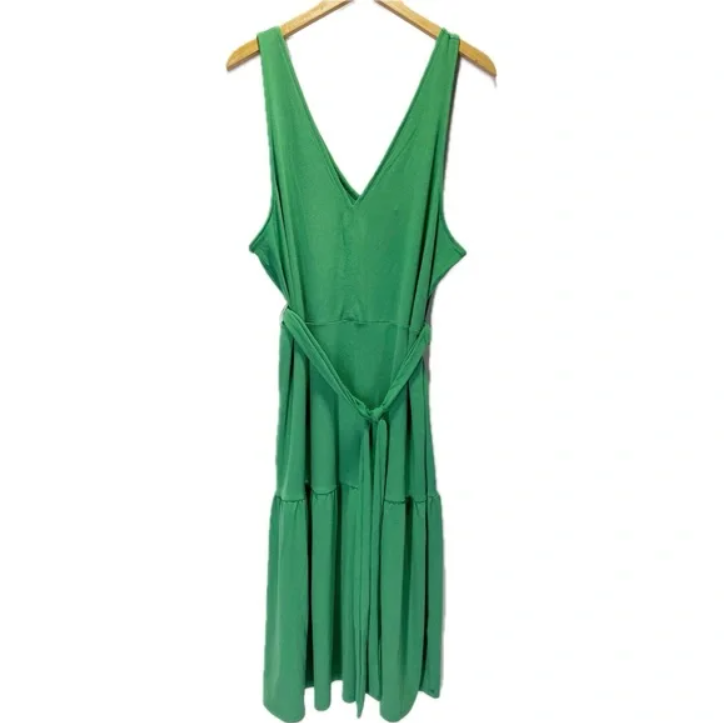 Banana Republic Small Tall Kelly Tiered Tie Waist Midi Dress Sleeveless  Crepe