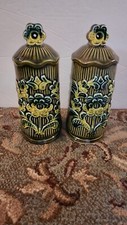 Mid Century Modern Retro Tall Green Unused Salt And Pepper Shakers 