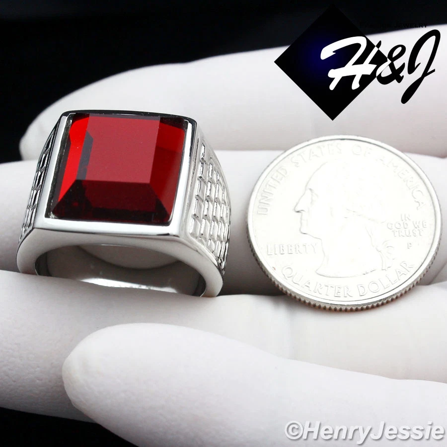 Anillo Rubí Simulado Tono Plata Acero Inoxidable Hombre Talla 8-13*R81 Foto 3 de 3