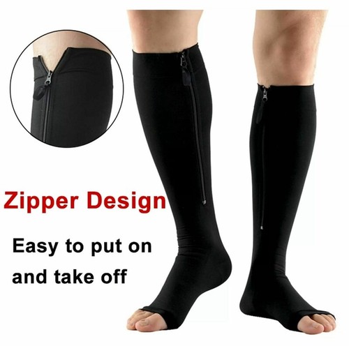 Compression Socks Men Women Best Varicose Veins Travel Flight Knee High Open Toe - Picture 13 of 14