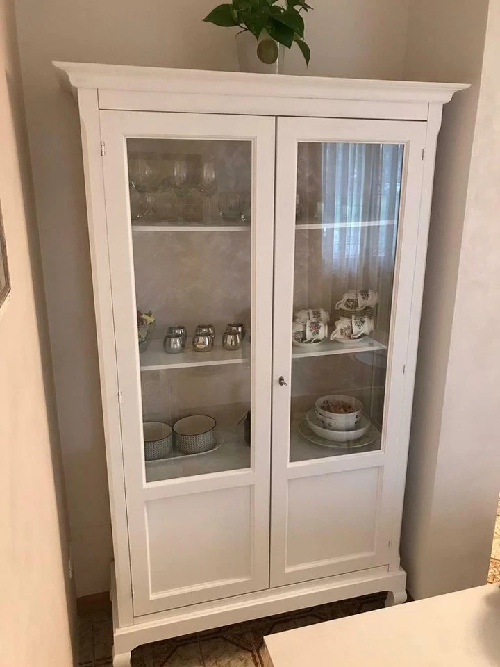 VITRINE GLASVITRINE 2 TÜREN MATTWEISS KLASSISCH ARME-LEUTE-KUNST 126X44X207H - Bild 2 von 3