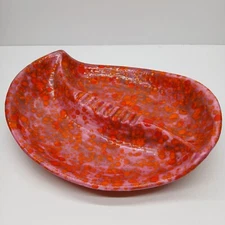 Mid Century Drip Glaze Ceramic Ashtray Mottled Red Pink 12"
