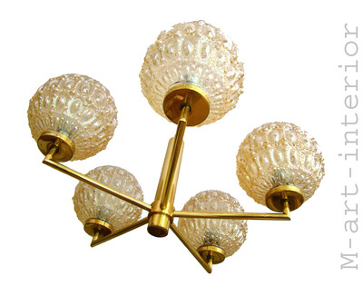 German LIMBURG vintage AMBER GLASS FLUSH SPUTNIK Kronleuchter CHANDELIER 1960s
