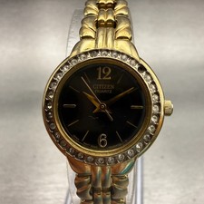 Citizen Watch Women 23mm Black Dial Gold Tone Gemmed 5930-S021201 New Battery