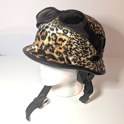 Motorcycle Leopard Print Pith Helmet Safari Jungle Hat w Goggles