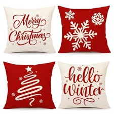 Christmas Pillow Covers 18x18 Set of 4 Farmhouse 18" x 18" Pack of 4 Red