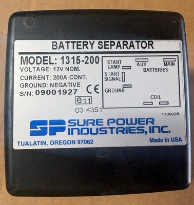 Genuine Sure Power 1315-200 Battery Separator 12 Volt w/ AUX Start 200 Amp