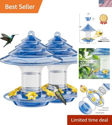 Beautiful Blue Hummingbird Feeder for Outdoors: Ant Moat & Easy Clean - 2 Pack