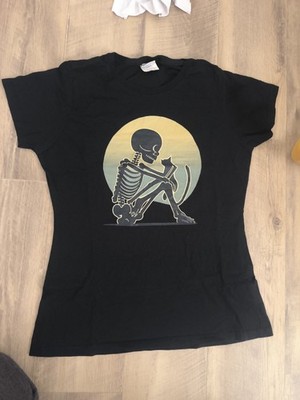 T-Shirt Gothic Skelett Goth Punk Emo Alternative Schwarz S Damen Halloween Skull
