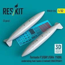 ResKit RSU32-0234 1/32 Tornado F3 GR1 GR4 1500L Riveted Fuel Tanks 2pcs RAF/RSAF