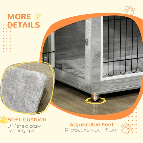 PawHut Dog Crate Furniture, Dog Crate End Table w/ Soft Cushion, Double Door - Picture 5 of 12