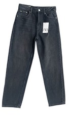 Zara Girls 13-14 yrs Black Denim Jeans Mom Fit High Rise Rigid Slim Leg Faded