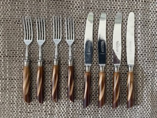 Besteck Art Deco mit Bakelitgriff von Carl Haas Solingen Wald Roteck Verchromt