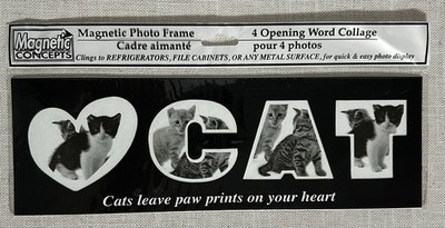 4 Picture Cat Magnetic Photo Frame 10.75'' x 3.5'' Heart C-A-T Word Collage