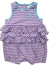 New with Tags Polo Ralph Lauren Girls Striped Purple Romper sz 6m