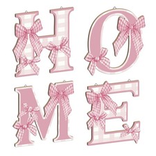 HOME Wall Art Letters Set, HOME Letters Wall Decor with Pink Bow Design, HOME...