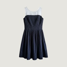 LOFT Black White Pintuck Fit & Flare Dress Sleeveless Cotton Size 6