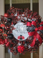 Everyday Wreath Deco Mesh LADYBUG Theme Red And Black Handmade 24 Inches