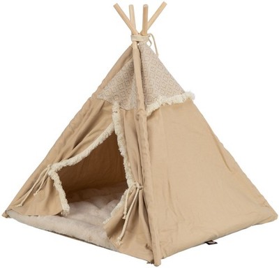 TRIXIE Tipi Boho Kuschelplatz mit Kissen für Hunde oder Katzen beige 55x65x55 cm