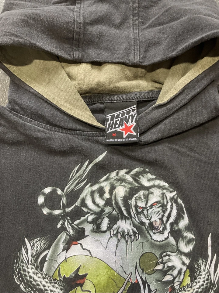 De colección Y2K Top Heavy Dragon Tiger Yinyang Manga Larga Sudadera con Capucha Camisa Negra Juvenil M Foto 3 de 4