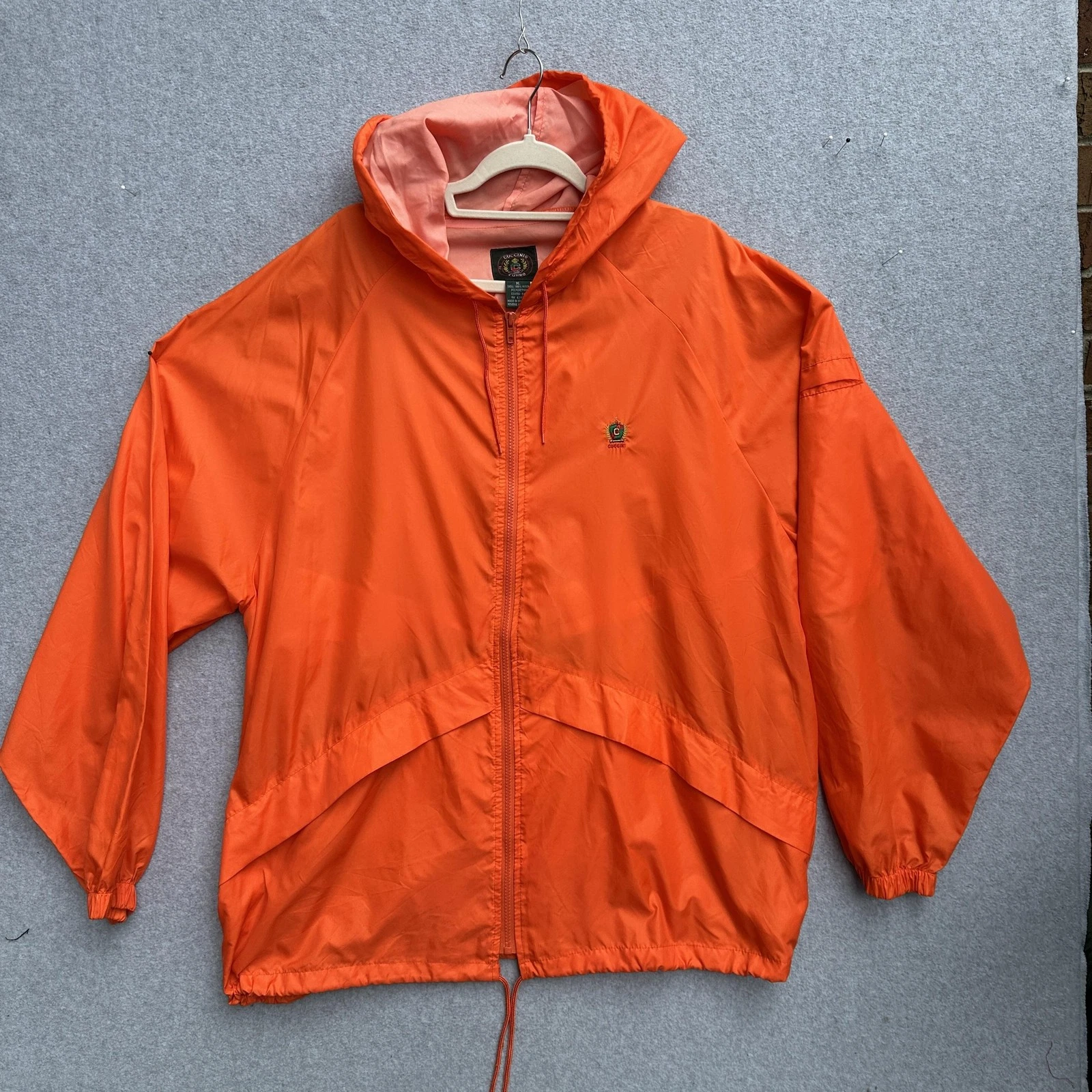 Guccini Turbo Jacket Mens XL Orange Hooded Windbreaker Nylon Zip Crest Coated