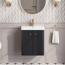 Nuie Core Wall Hung 2-Door Vanity Unit with Thin Edge Basin 500mm Wide - Satin A