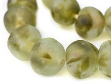 Jumbo Olive Green Swirl Recycled Glass Beads 23mm Ghana African Sea Glass Round