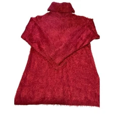 Davi & Dani Red Fuzzy Shaggy Long Sleeve Turtleneck Sweater Size S