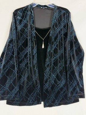NOTATIONS ELEGANT SPARKLE TOP Womens L Black Jacket Built In Cami Party Holiday