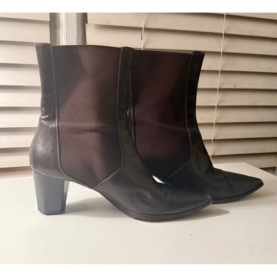 Jil Sander Leather Ankle Boots Size 40 Made in Italy Brown Pointed Heel - Image 3 of 4