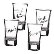 Bride, Groom, Maid of Honor, and Best Man Shot Glass Set