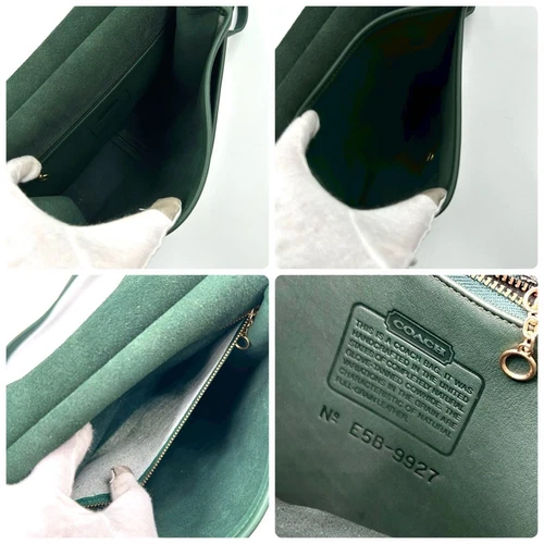 Vintage Coach 9927 2way Shoulder Bag Willis Bag Turn Lock Green Leather Authen - Picture 16 of 16
