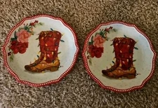 Pioneer Woman  2 Christmas Holiday Coord Cheerful Rose BOOT 6.5” Appetizer Plate