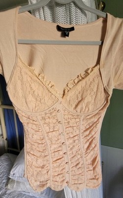 BEBE Vintage Y2K LACE underwire Bustier Shrug Sweater top Lolita Corset size M