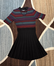 Candie's Knit Sweater Dress Medium Black Striped Fit & Flare Short Sleeve