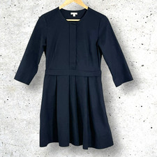 Gap Pleated Fit Flare Snap Front Minimalist Dress Women 4 Career Pockets Stretch