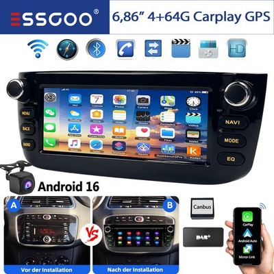 DAB+ 64GB Android 16 Carplay Für Fiat Linea Punto 199 2012-16 Autoradio GPS WIFI