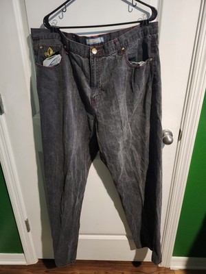Vintage Old Skool Urban Wear Jeans RN 97891 Y2K Baggy Fit Red Stitch Leaf