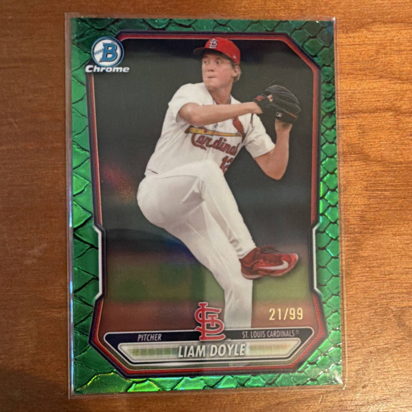 Topps Bowman Chrome 2025 Prospects Liam Doyle Green Reptilian #BCP-10 21/99