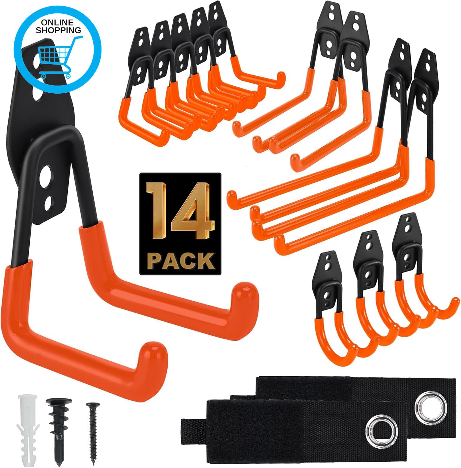 Garage Hooks, 14 Pack Hook for Hanging Heavy Duty, 4 Sizes Shed Hooks for Garden