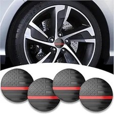 4PCS Car Wheel Center Caps Sticker, Wheel Hub Caps Sticker Color: Black  Red