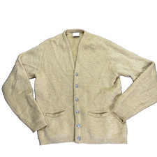 Vtg 60's Campus Wool Mohair Cardigan Sweater Mens M Yellow Shaggy