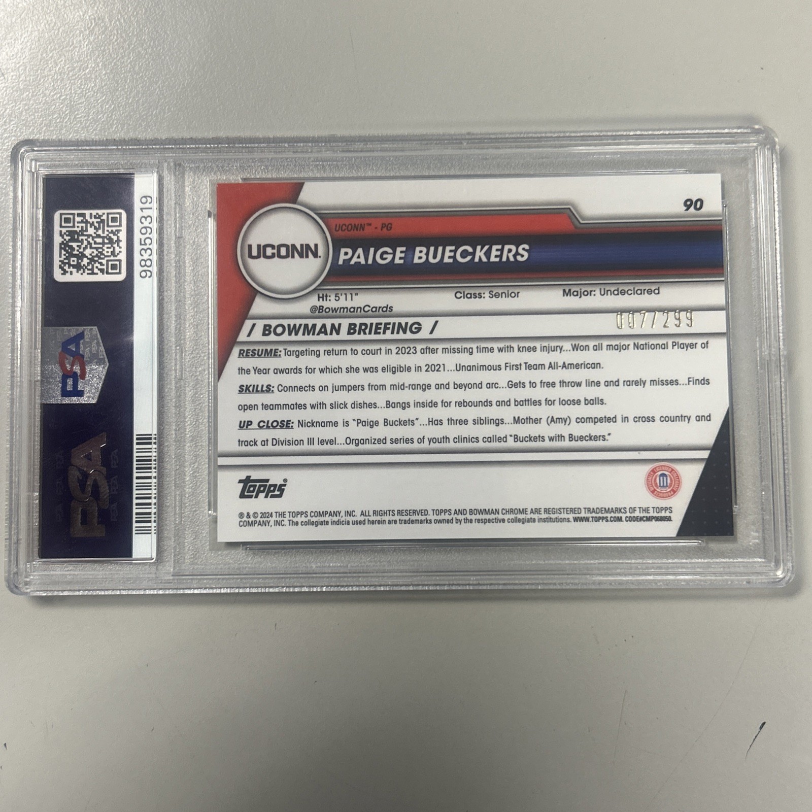 2023 Bowman U Chrome Aqua Refractor #90 Paige Bueckers RC Rookie /299 PSA 9 view 6