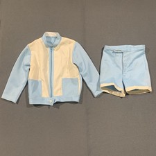 Vintage 70s Tracksuit Kids Toddler Blue Cream Zip Jacket Shorts Set