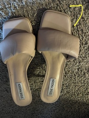 Steve Madden Beige Leather Square Toe Padded Strap Slip-On Mule Heels 8B
