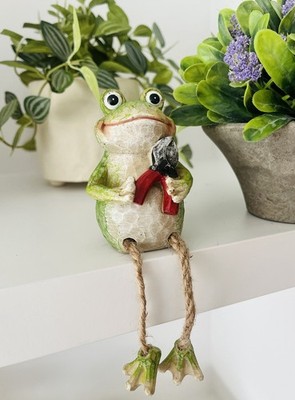 Shelf Sitter Frog With Rope Legs - Garden Landscaping Theme - Fairy Garden