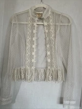 Vintage Gunne Sax Victorian Look Romantic Lace Button Front Jacket Off White S
