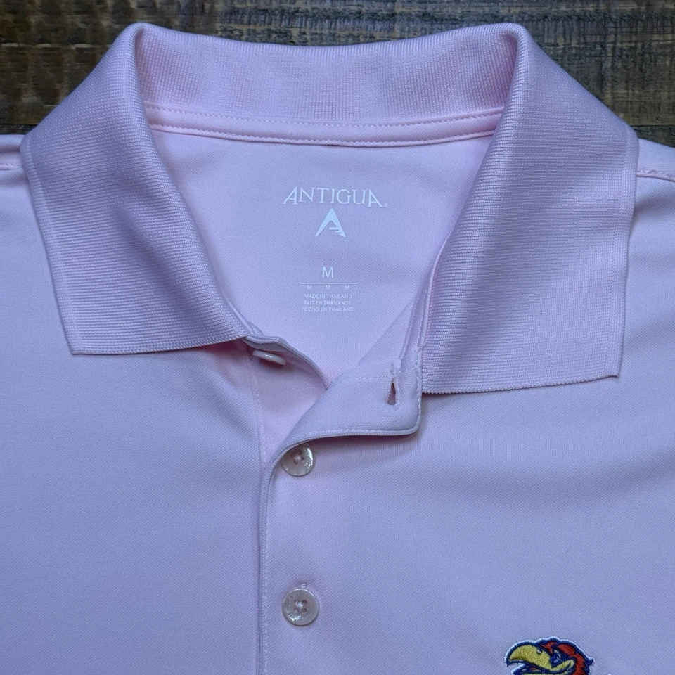 Antigua Kansas Jayhawks Pink Performance Polo Shirt Men’s Sz S - Image 3 of 4