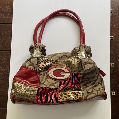 Vtg Y2K Guess Style Patchwork Monogram Big G Buckle Shoulder