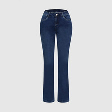 Women's High-Waist Fold-over Jeans, Wide-Leg Full-Length Jeans With An Embroider